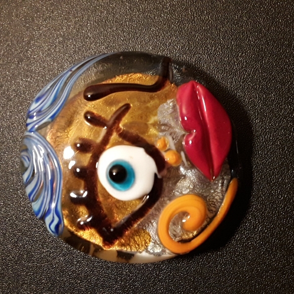 Genuine Glass of Venice Picasso Face Murano Glass Pendant - Handmade - Picture 1 of 4
